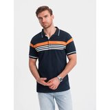 Ombre Men's polo shirt with tricolor stripes - navy blue | shoptok.hr