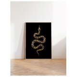 Wallxpert uramljena slika 115263, zlatna zmija, minimalistički motiv na crnoj pozadini, 50 x 70 cm, ram u boji prirodnog drveta | Eponuda.com