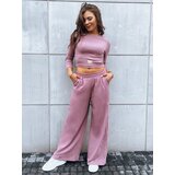DStreet Zestaw damski spodnie wide led i crop top z długim rękawem ASTRAL ALLURE fioletowy | Shoptok.si