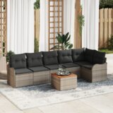 vidaXL 7-dijelni set vrtnih sofa s jastucima sivi poli ratan akacija, 2-sjedalna vrtna sofa s jastucima sivi poli ratan | shoptok.hr