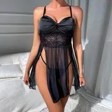 NEGLIŽE Celina Black - babydoll s tangicami, prosojna mreža, črna čipka