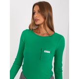 Fashion Hunters Green fitted, ribbed long-sleeved blouse Cene