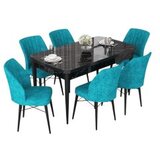 Hanah home set trpezarijski sto i 6 stolica nef black marble turquoise | ePonuda.com