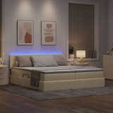  Krevet S LED lampica s uzglavljem Krema 200 x 200 cm tkanina | shoptok.hr