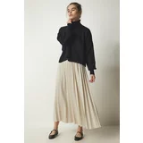 Happiness İstanbul Women's Cream Pleated Long Skirt