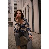 Marisse Black Floral V-Neck Sweatshirt Cene