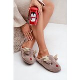  Christmas Slippers With Reindeer Design Furry Dark Beige Asielle | Shoptok.si