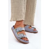 Boto Ladies Slippers With Buckles And Decorative Edging Blue Visley | ePonuda.com