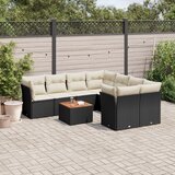 Maison Chic Seti vrtnega pohištva - Vrtna garnitura - Vrtni pohištvo set 9-delna z blazinami črn poli ratan, (21808801) | Shoptok.si