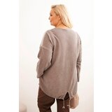 Kesi Włoski Women's Plus Size cotton sweatshirt with heart print and drawstrings brown | Shoptok.si