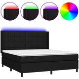 vidaXL Box spring postelja z vzmetnico LED črna 180x200 cm blago, (20788866) Cene
