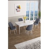 Hanah home trpezarijski set Han, sto na razvlačenje i 4 stolice, ploča u dekoru belog mermera, dimno siva tkanina Jerry | Eponuda.com