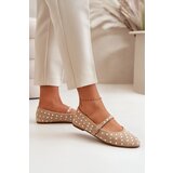 Boto Embellished Ballerinas With Strap Eco Suede Beige Tirilissa | shoptok.hr