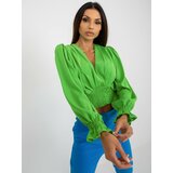 Fashion Hunters Light green formal blouse with puffed sleeves Cene