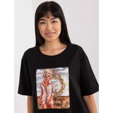 Fashion Hunters Black T-shirt with print and application Cene