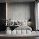 MID.YOU OBLAZINJENA POSTELJA 140 cm x 200 cm , les, tekstil, leseni material svetlo siva | Shoptok.si