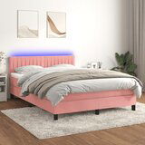 The Living Store Box spring postelja z vzmetnico LED roza 80x200 cm žamet - Box Spring Postelja, (21491175) Cene