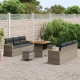  Vrtna sedežna garnitura z blazino 9 pcs Siva Poly ratan, (5000022457) | Shoptok.si