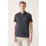 Avva Men's Anthracite 100% Cotton Zippered Standard Fit Normal Cut Polo Neck T-shirt