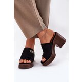 VINCEZA Ladies Sandals On Chunky Heel With Golden Detail | Shoptok.si