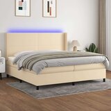  Box spring postelja z vzmetnico LED krem 200x200 cm blago, (20851618) Cene