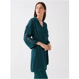 LC Waikiki Shawl Collar Women's Dressing Gown in Satin with Lace Detail