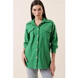 By Saygı Double Pocket Plain Stamped Shirt Green cene