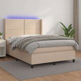  Krevet box spring madrac LED cappuccino 140x200cm umjetna koža Cijene