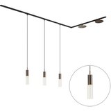 QAZQA Modern railsysteem zwart met 3 hanglampen en 2 plafondlampen brons 1-fase - Iconic Lloyd Pulley Cene