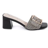 GOODIN Tweed black and white mules on a heel Cene