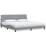  Postelja z vzmetnico svetlo siva 200x200 cm blago, (21792547) | Shoptok.si