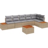 vidaXL 7-delni set vrtnega kavča s blazinami bež poli ratan akacija | Shoptok.si