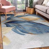 Mila Home modra/zlata pralna preproga 120x180 cm golden leaves – | Shoptok.si