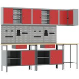 vidaXL Set za shranjevanje orodja v 10 delih, rdeča, iz inženirskega lesa in kovine, (22047449) u