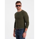 Ombre Men's cotton sweater with round neckline - dark olive | Shoptok.si
