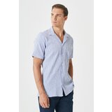 AC&Co / Altınyıldız Classics Men's White-blue Comfort Fit Relaxed Cut Mono Collar Seersucker Striped Shirt Cene