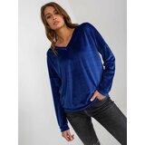 Fashion Hunters Cobalt blue velour sweatshirt with neckline Cene