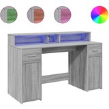 vidaXL Pisalna miza z LED lučkami siva sonoma 140x55x91 cm inž. les | Shoptok.si