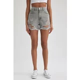 Defacto Mom Fit Normal Waist Cropped-Tip Jean Shorts