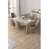 Hanah home trpezarijski set Vae, sto i 6 stolica, ploča u dekoru belog mermera, zlatne noge, kapućino tkanina Babyface | Eponuda.com