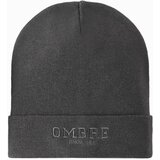 Ombre Men's knitted beanie hat with embroidered inscription - graphite Cene