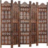 vidaXL Ročno izrezljan paravan 5-delni rjav 200x165 cm trden mangov les | Shoptok.si