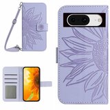INORCO Usnjena torbica s stojalom za Google Pixel 8, ovitek za telefon z vtisnjenimi sončnicami in naramnico, (22035896) Cene