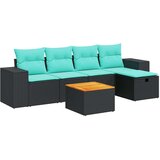 vidaXL Vrtna garnitura - 6-dijelni set vrtnih sofa s jastucima crni od poliratana - Crna sa spremištem 1 | shoptok.hr