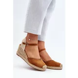 Kesi Suede Espadrille wedge sandals with camel raylin braid