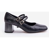 Laura Messi Leather Heels With Straps On The Block Black 2857 | shoptok.hr