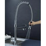 EYN Pol profesionalna kuhinjska armatura za domačo uporabo | Kuhinjska Pipa 0141 je visoka dvoizhodna pipa s — Nikelj — 50 cm — Brez LED osvetlitve | Shoptok.si