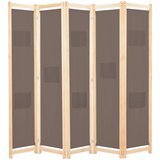 Sobna pregrada s 5 panela od tkanine 200 x 170 x 4 cm smeđa | shoptok.hr