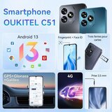 Oukitel C51 black smart phone4G/Octa-Core/6.8"HD/128GB/6+12GB/13M/5MP/5150mAh/Android 13 | ePonuda.com