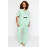 Trendyol Curve Plus Size Pajama Set - Green - Graphic Cene